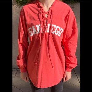 Spirit Jersey San Diego Coral Lace Up Sweatshirt Size Small Oversized